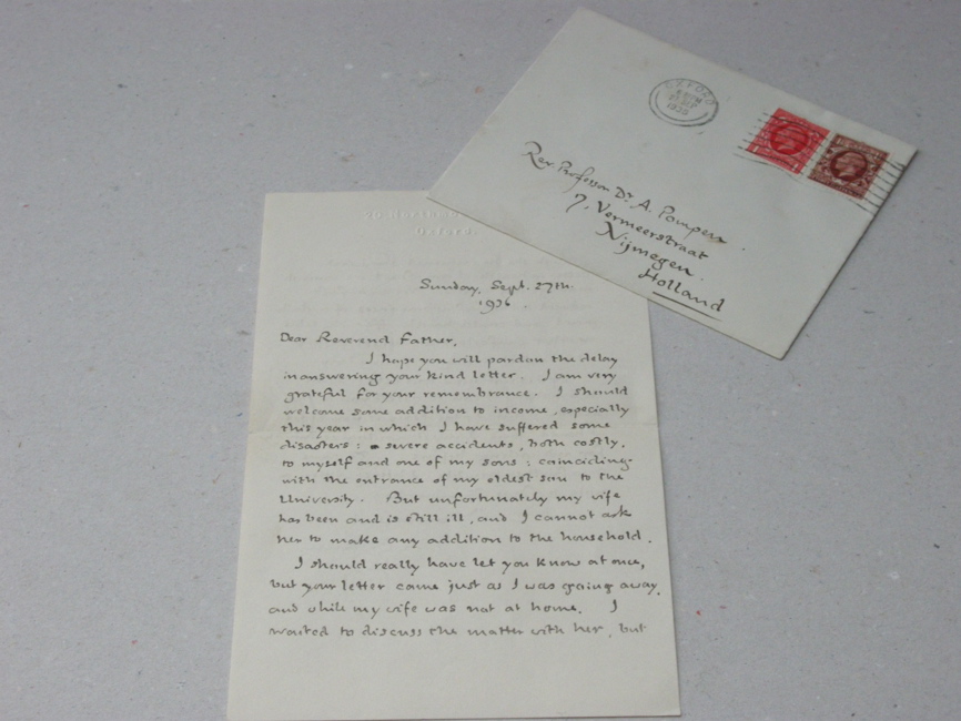 J.R.R Tolkien autograph letter signed J.R.R. Tolkien to Rev. Professor Dr. A. Pompen