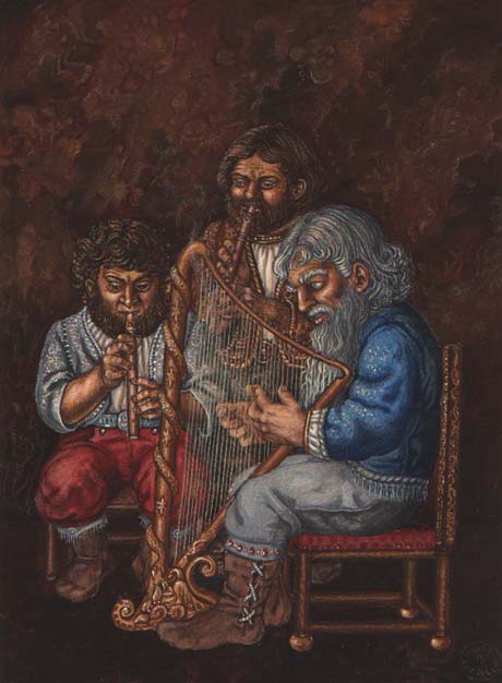 Dwarves making music by Inger Edelfeldt, original art